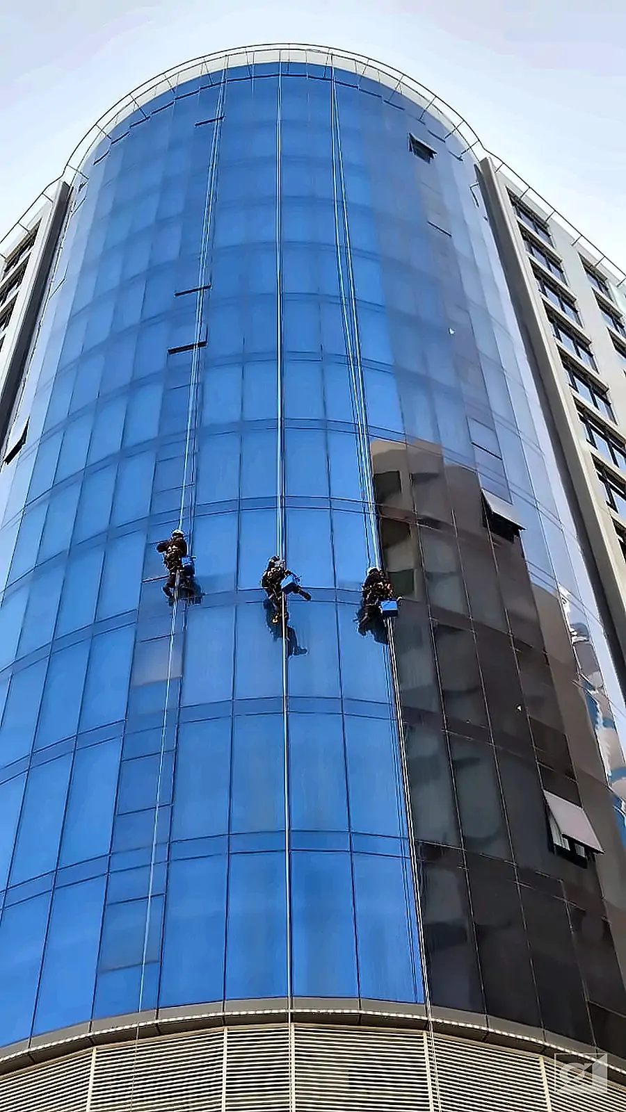 Curved Glass Tower – Close-up – Allied Middle East rope access, Bahrain